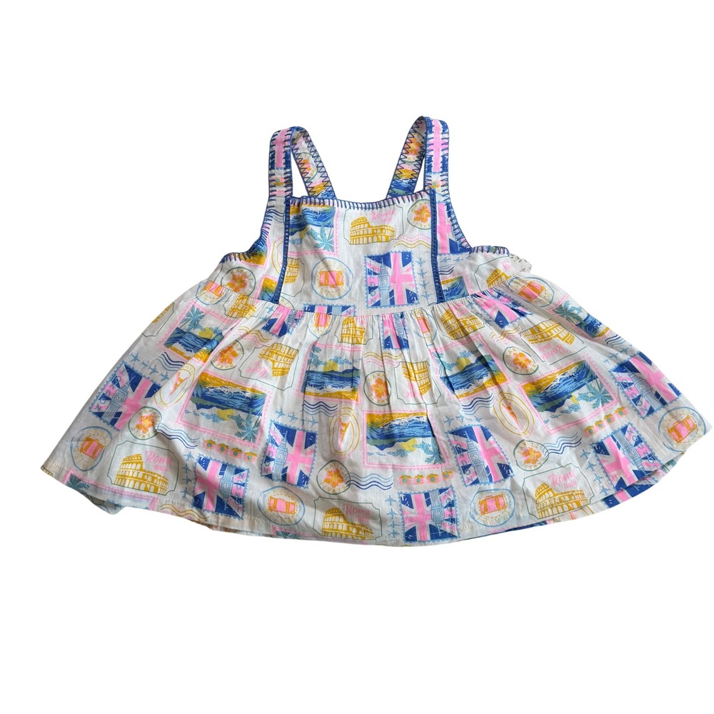 Haute Hippie Sun Blouse Girls M 7/8 Travel Postcard Print NWT Blanket Stitch